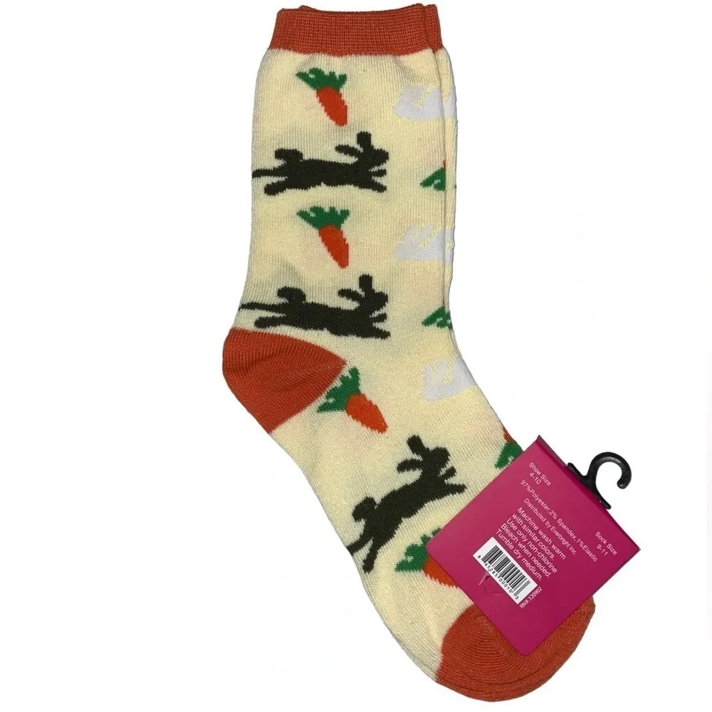 Everbright Easter Socks Women’s Bunny Crew Carrots Yellow 9-11 Yellow Multicolor